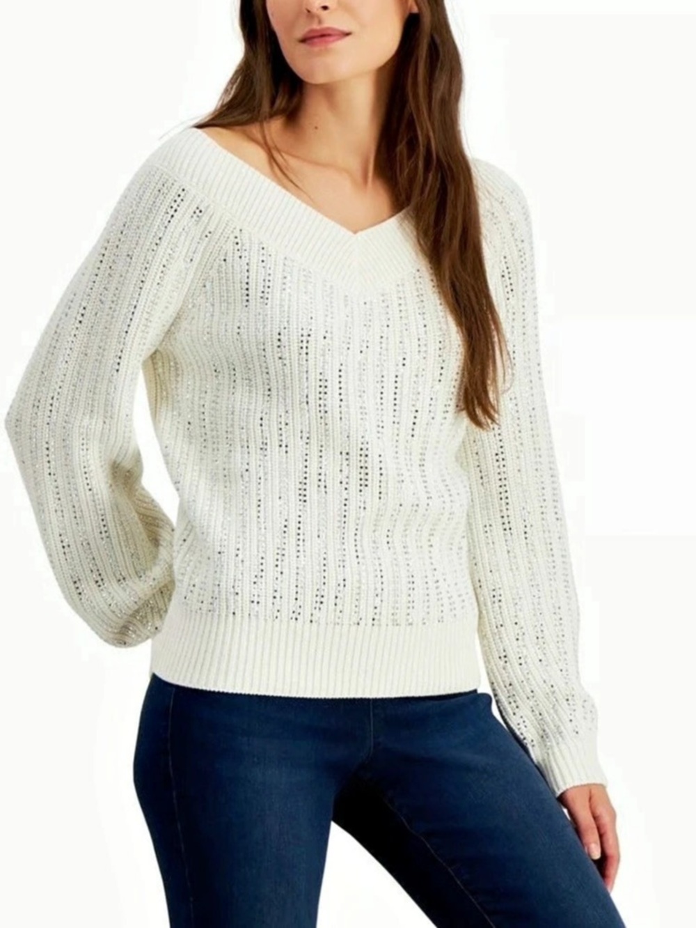INC V-Neck Sweater White -S-